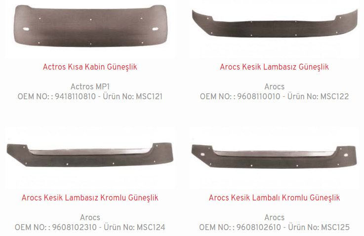 MSC GÜNEŞLİK; mercedes kamyon güneşliği, axor güneşliği, actros güneşliği, atego güneşliği